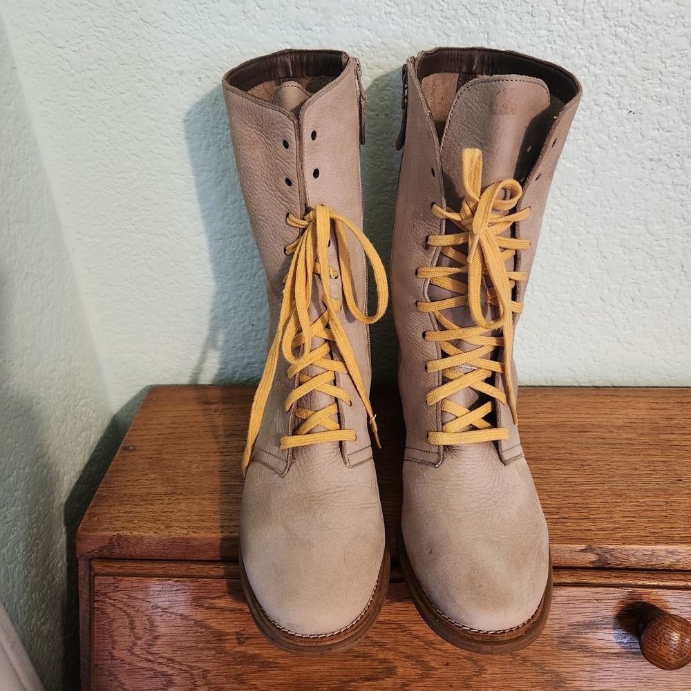 Cole Haan Air Womens Mid Calf Leather Lace-up Boots 7.5 Taupe Witchy